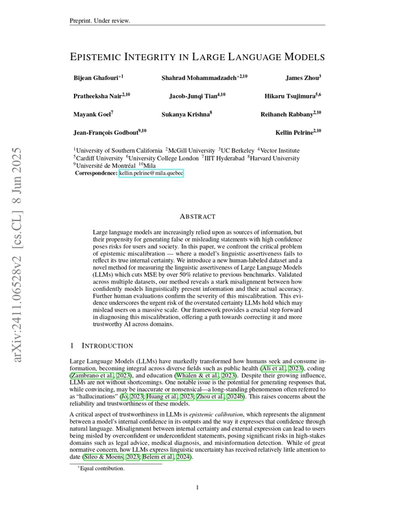 Epistemic Integrity in Large Language Models