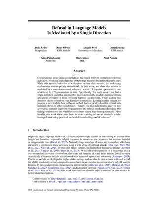 Refusal in Language Models Is Mediated by a Single Direction